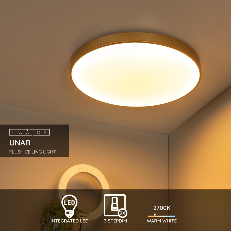 Lucide UNAR - Zapustené stropné svietidlo - Ø 60 cm - LED Rozm. - 1x60W 2700K - 3 StepDim - Matt Gold / Mosadz